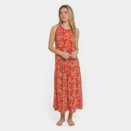 Vestido comprido alças crepe Zumaia bordeaux vestidos-mulher