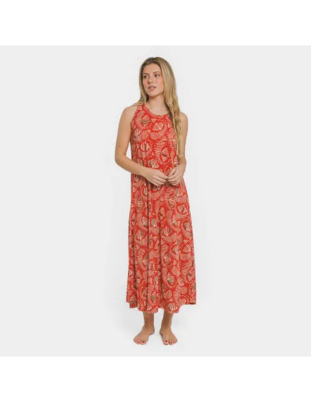 Vestido comprido alças crepe Zumaia bordeaux vestidos-mulher