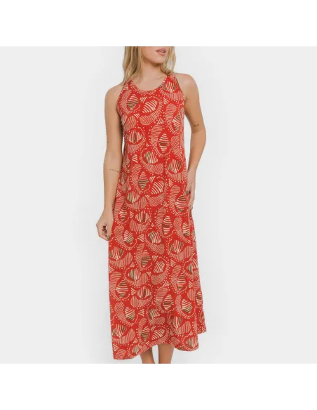 Vestido comprido alças crepe Zumaia bordeaux vestidos-mulher