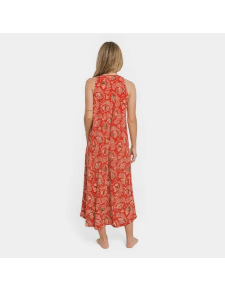 Vestido comprido alças crepe Zumaia bordeaux vestidos-mulher