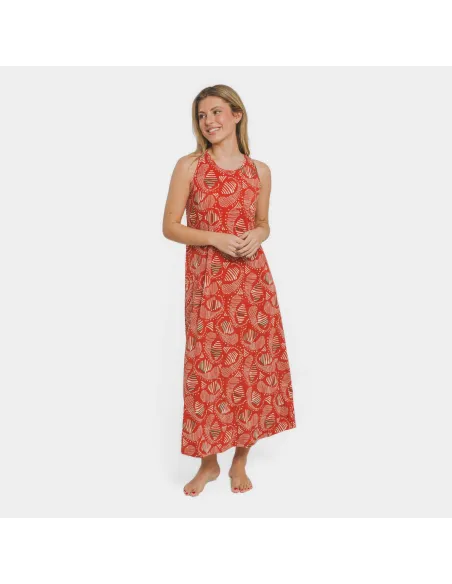 Vestido comprido alças crepe Zumaia bordeaux vestidos-mulher
