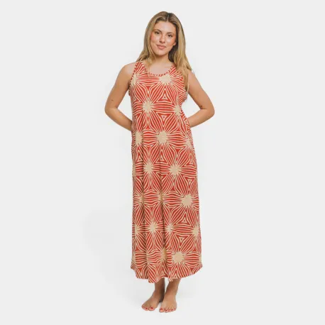 Vestido comprido alças crepe Naty cor telha vestidos-mulher