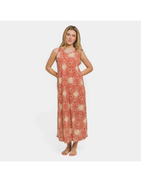 Vestido comprido alças crepe Naty cor telha vestidos-mulher