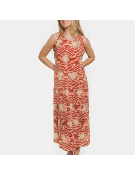 Vestido comprido alças crepe Naty cor telha vestidos-mulher