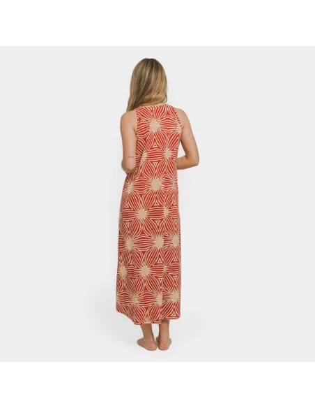 Vestido comprido alças crepe Naty cor telha vestidos-mulher