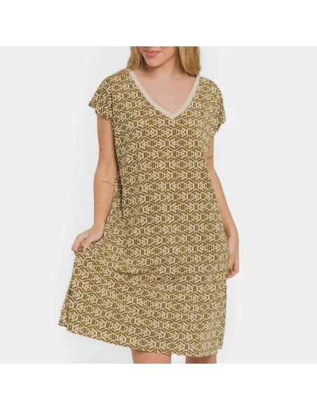 Vestido curto manga fluida crepe Virginia verde caça vestidos-mulher