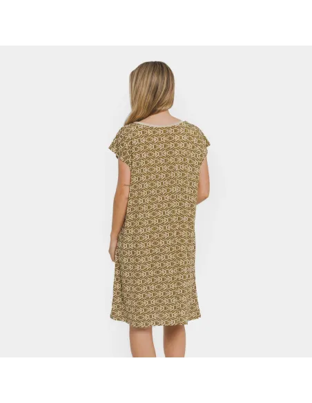 Vestido curto manga fluida crepe Virginia verde caça vestidos-mulher