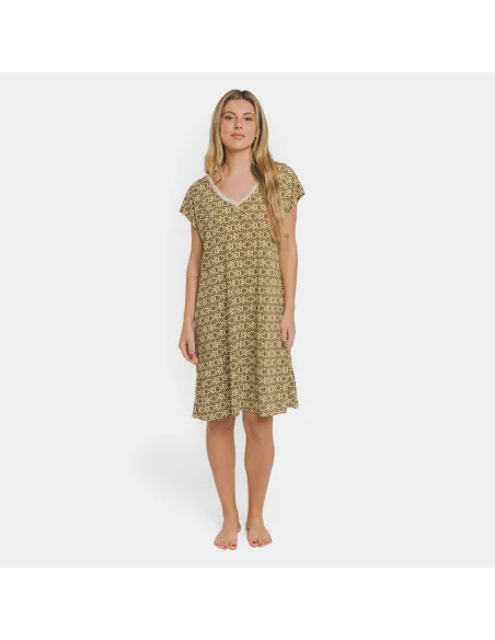 Vestido curto manga fluida crepe Virginia verde caça vestidos-mulher