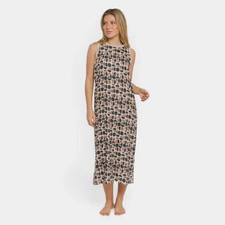 Vestido comprido alças satén Tebas preto - bege vestidos-mulher