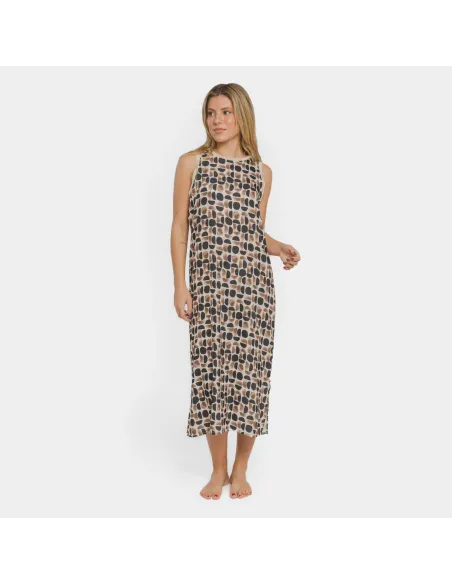 Vestido comprido alças satén Tebas preto - bege vestidos-mulher