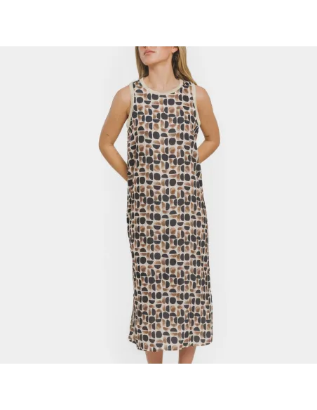 Vestido comprido alças satén Tebas preto - bege vestidos-mulher