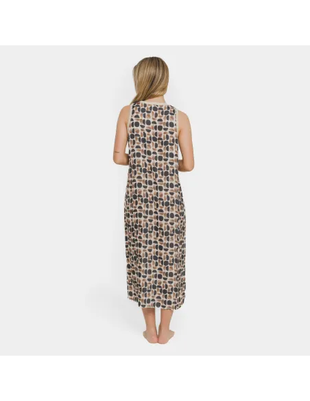 Vestido comprido alças satén Tebas preto - bege vestidos-mulher