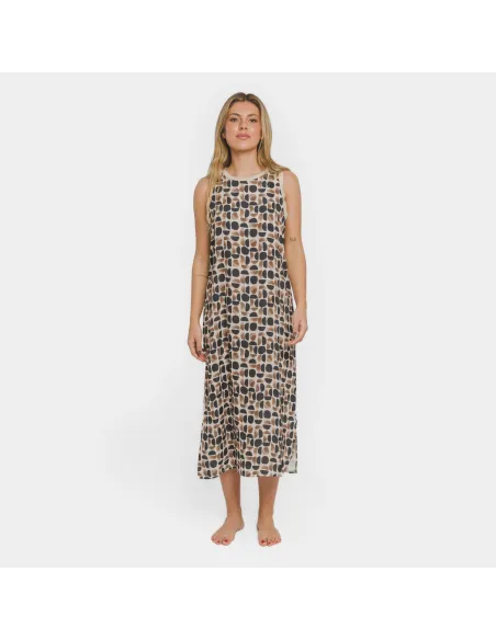 Vestido comprido alças satén Tebas preto - bege vestidos-mulher