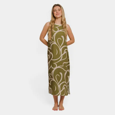 Vestido comprido alças satén Zarpiño verde vestidos-mulher