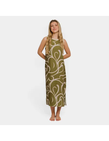 Vestido comprido alças satén Zarpiño verde vestidos-mulher