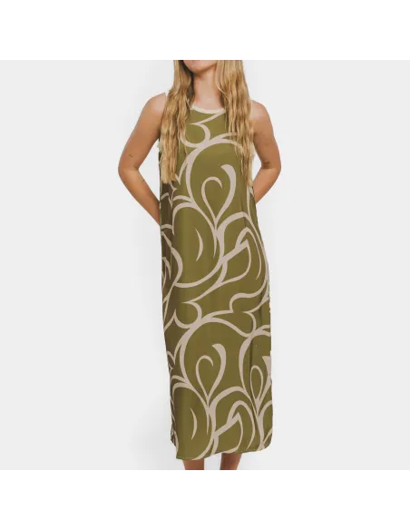 Vestido comprido alças satén Zarpiño verde vestidos-mulher
