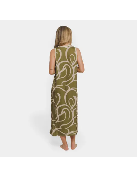 Vestido comprido alças satén Zarpiño verde vestidos-mulher