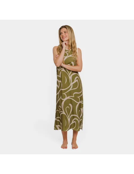 Vestido comprido alças satén Zarpiño verde vestidos-mulher