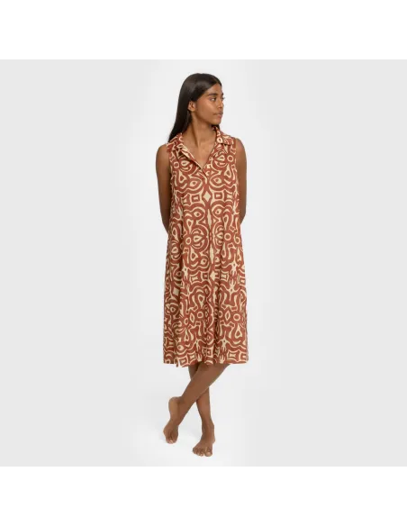Vestido curto com gola e lapela soft Premura castanho vestidos-mulher