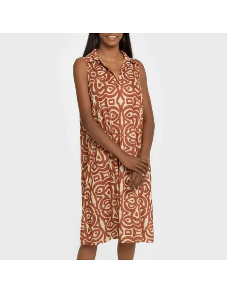 Vestido curto com gola e lapela soft Premura castanho vestidos-mulher
