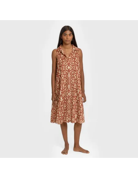 Vestido curto com gola e lapela soft Premura castanho vestidos-mulher