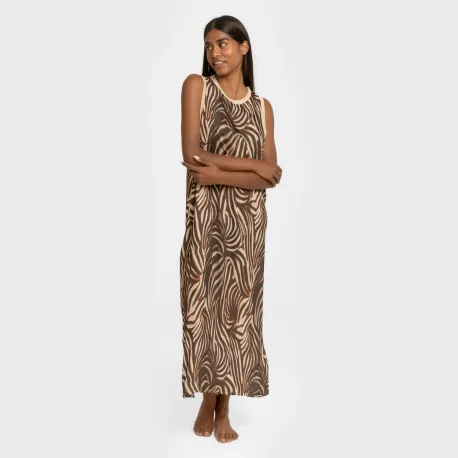 Vestido comprido alças satén  Leopold castanho vestidos-mulher