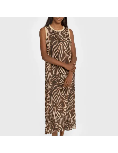 Vestido comprido alças satén  Leopold castanho vestidos-mulher