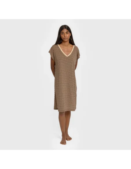 Vestido curto manga fluida crepe Guyana azul vestidos-mulher