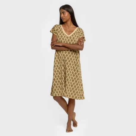 Vestido curto manga fluida crepe Sara verde vestidos-mulher