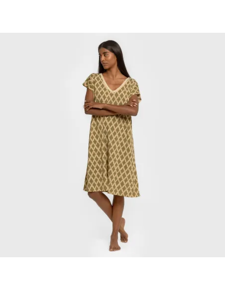 Vestido curto manga fluida crepe Sara verde vestidos-mulher