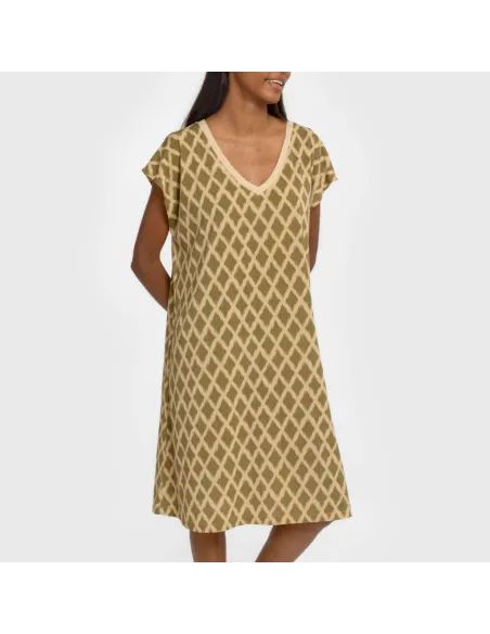 Vestido curto manga fluida crepe Sara verde vestidos-mulher
