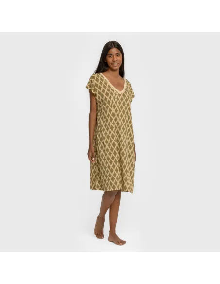 Vestido curto manga fluida crepe Sara verde vestidos-mulher