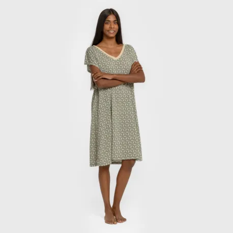 Vestido curto manga fluida crepe Sirena verde vestidos-mulher