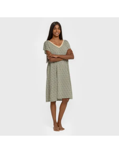 Vestido curto manga fluida crepe Sirena verde vestidos-mulher