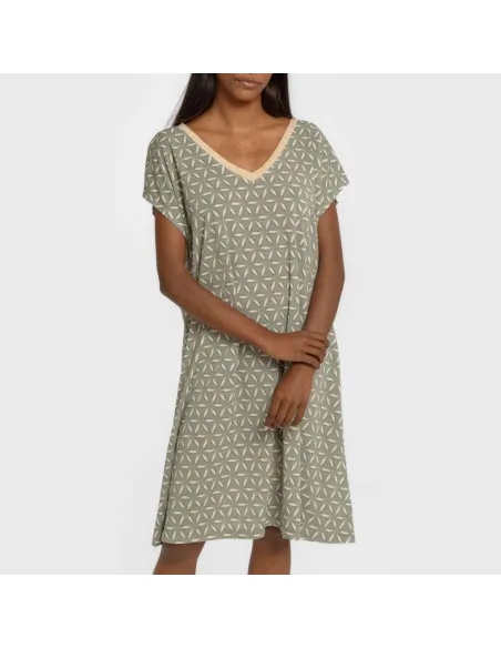 Vestido curto manga fluida crepe Sirena verde vestidos-mulher