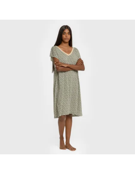 Vestido curto manga fluida crepe Sirena verde vestidos-mulher