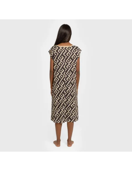 Vestido curto manga fluida soft Baladi bege - preto vestidos-mulher