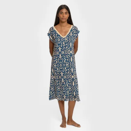 Vestido curto manga fluida soft Premura azul marinho vestidos-mulher