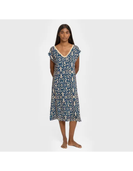 Vestido curto manga fluida soft Premura azul marinho vestidos-mulher