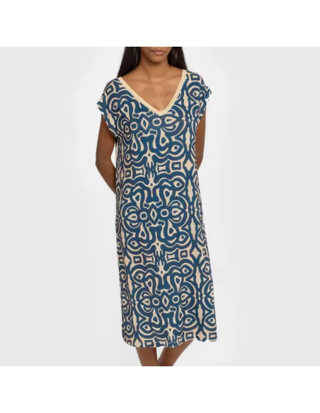 Vestido curto manga fluida soft Premura azul marinho vestidos-mulher