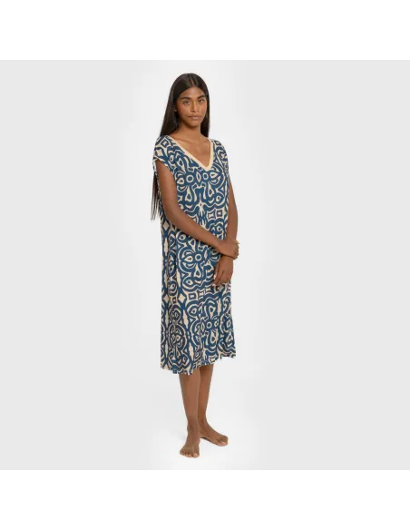 Vestido curto manga fluida soft Premura azul marinho vestidos-mulher