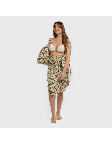 Pack Toalha Pareo + Bolsa Charamo verde caça praia