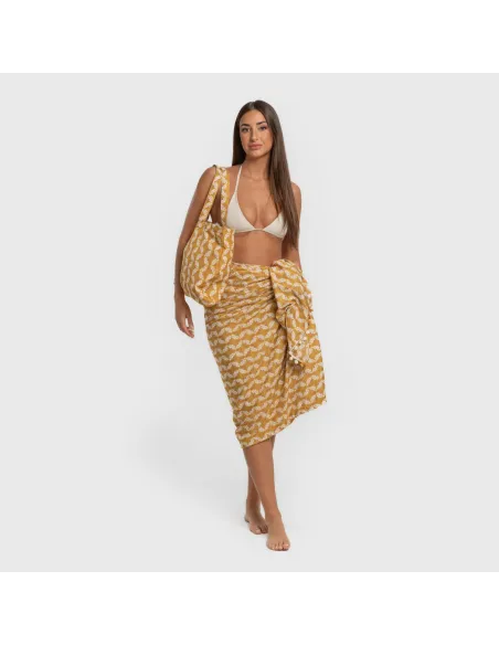 Pack Toalha Pareo + Bolsa Calsita ocre praia