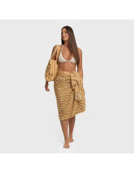 Pack Toalha Pareo + Bolsa Calsita ocre praia