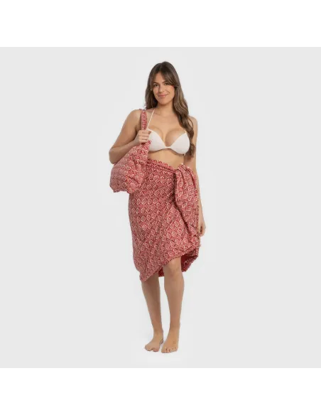 Pack Toalha Pareo + Bolsa Eloina marsala praia