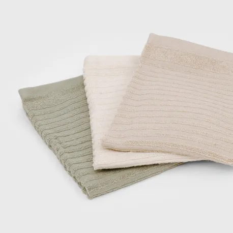 Conjunto 3 panos de cozinha algodão liso natural/topo/verde seco conjunto-de-panos
