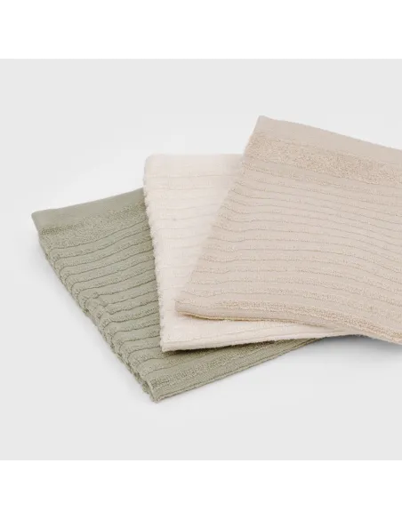 Conjunto 3 panos de cozinha algodão liso natural/topo/verde seco conjunto-de-panos