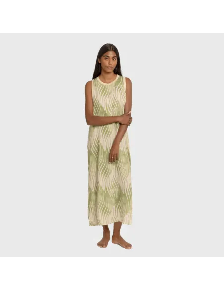 Vestido comprido alças satén Lisa verde roupa-para-estar-por-casa