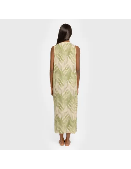 Vestido comprido alças satén Lisa verde roupa-para-estar-por-casa