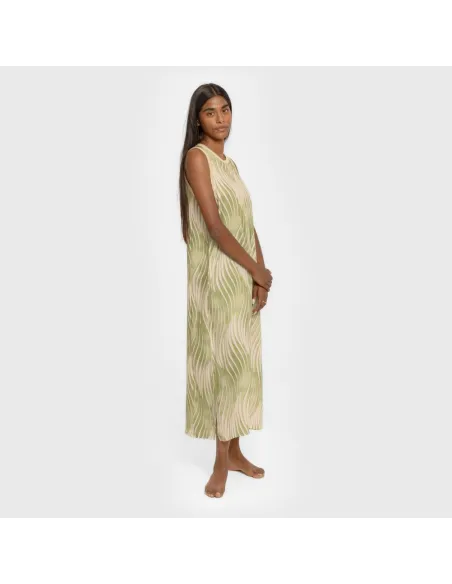Vestido comprido alças satén Lisa verde roupa-para-estar-por-casa